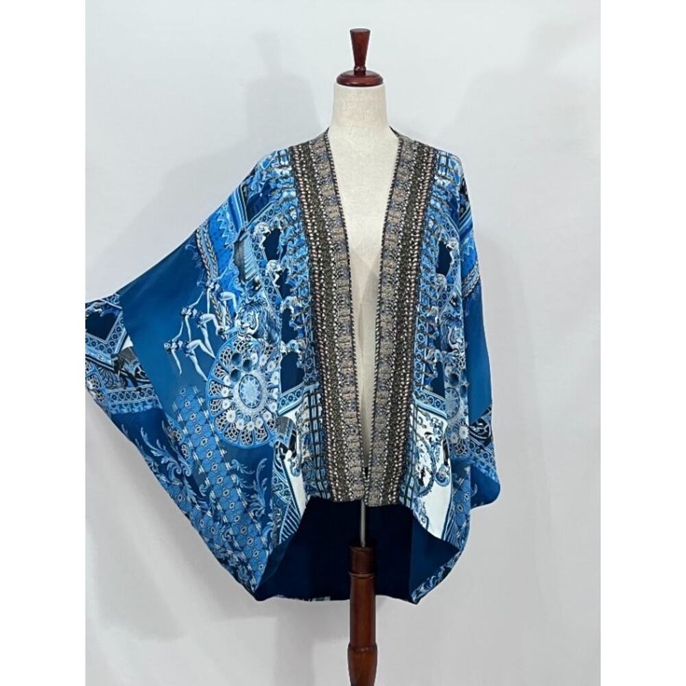 CAMILLA OS S M L 100% Silk Beaded Open Kimono Jacket Cardigan Twilight Circus
